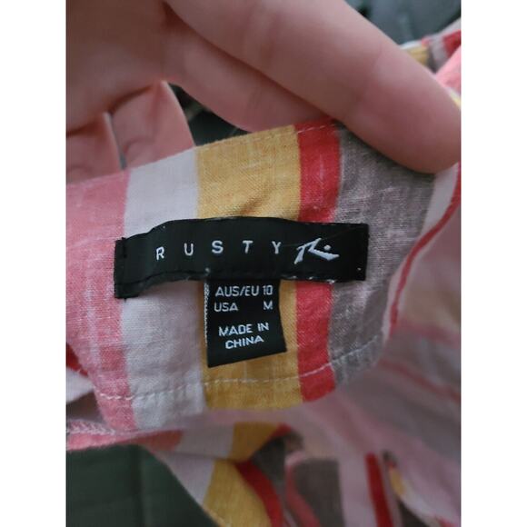 Rusty Surf Spaghetti Strap Women Multicolor Linen Blend Casual Dress Size Medium - Picture 4 of 4